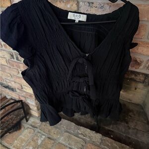 Tuckernuck Black Textured Blouse with Ties